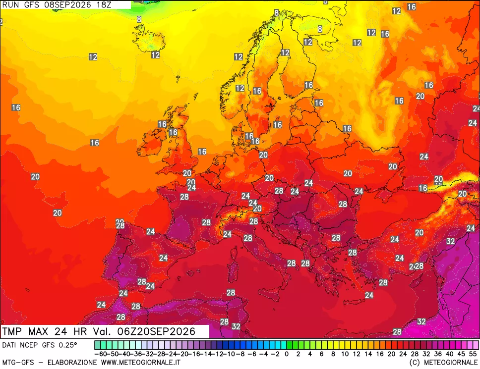 mappa Temperatura massima 24 ore
