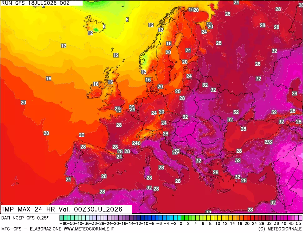 mappa Temperatura massima 24 ore