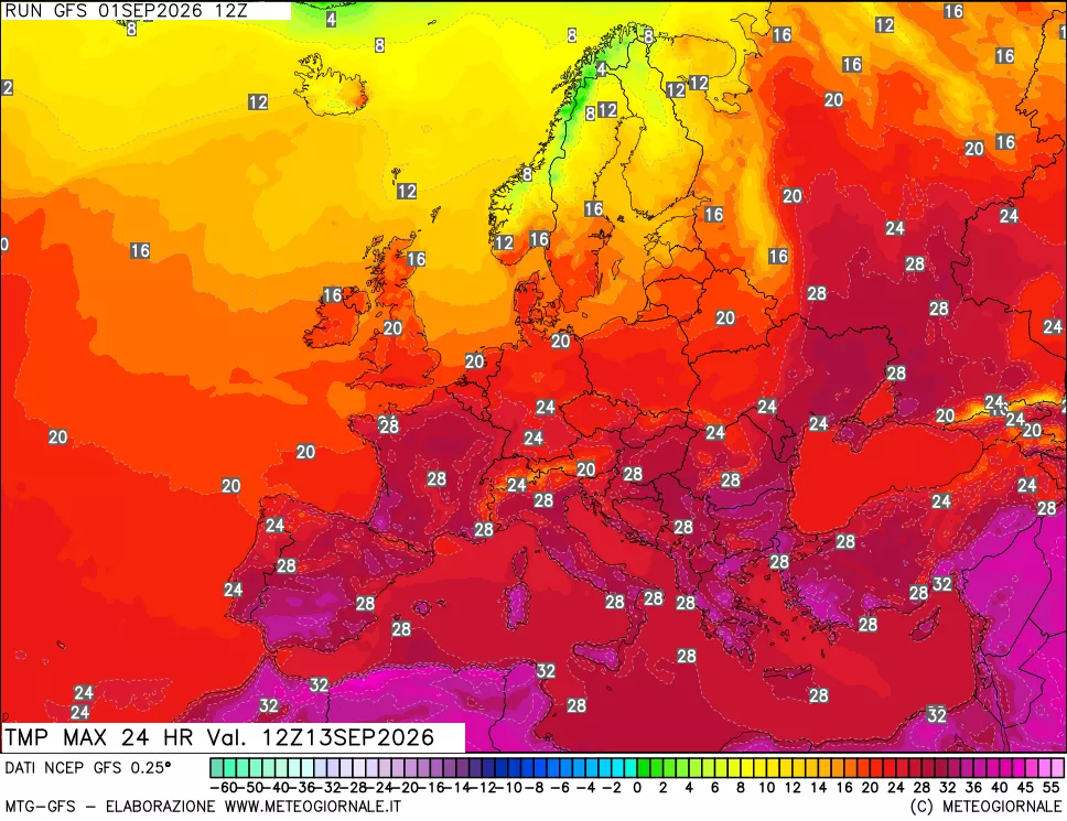 mappa Temperatura massima 24 ore