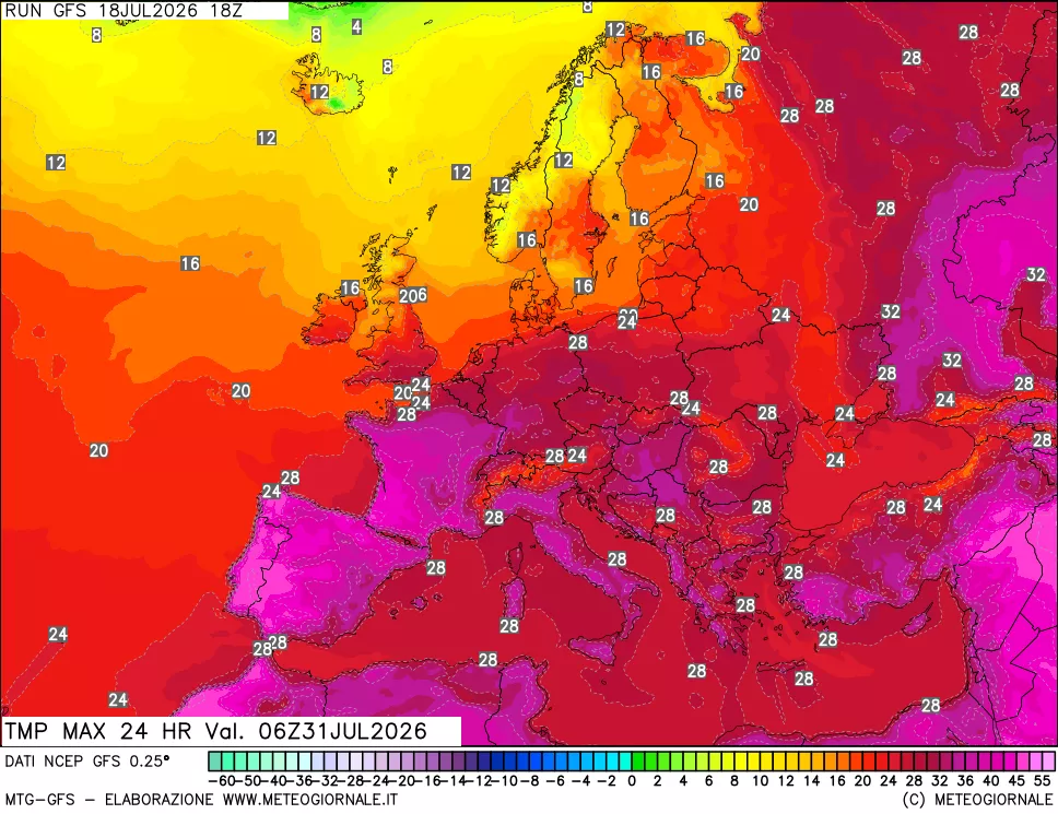 mappa Temperatura massima 24 ore