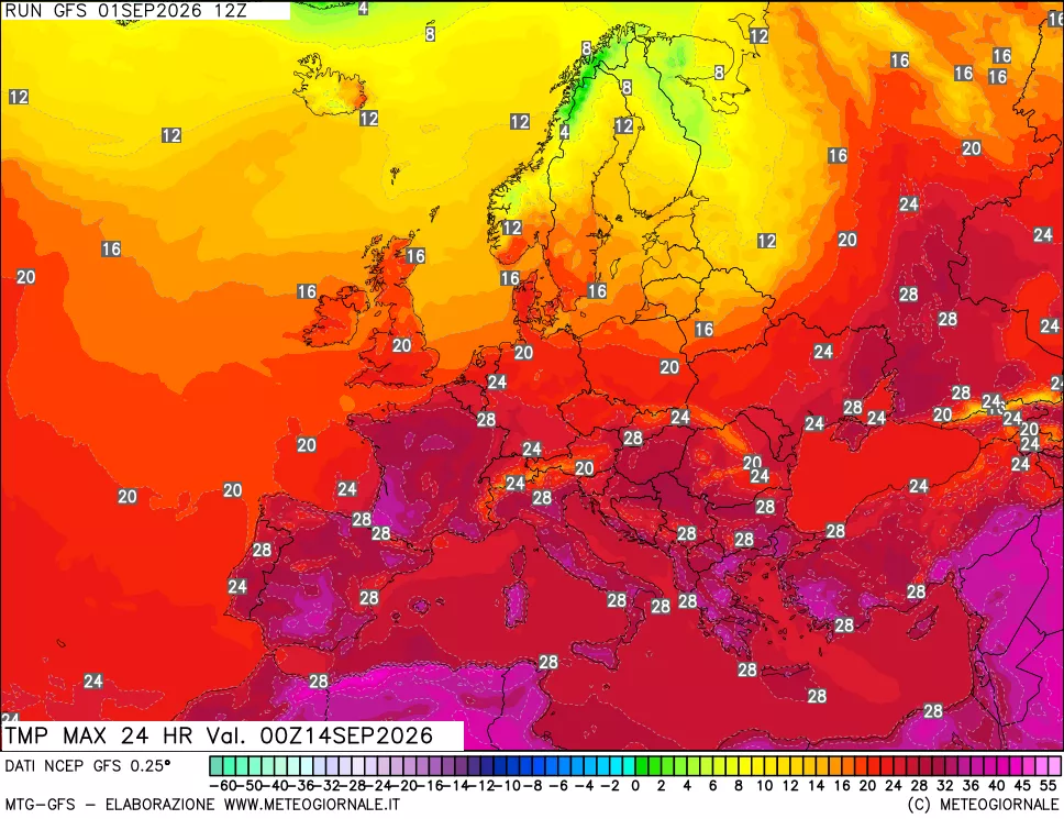 mappa Temperatura massima 24 ore