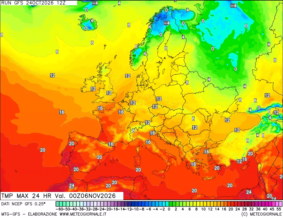 mappa Temperatura massima 24 ore