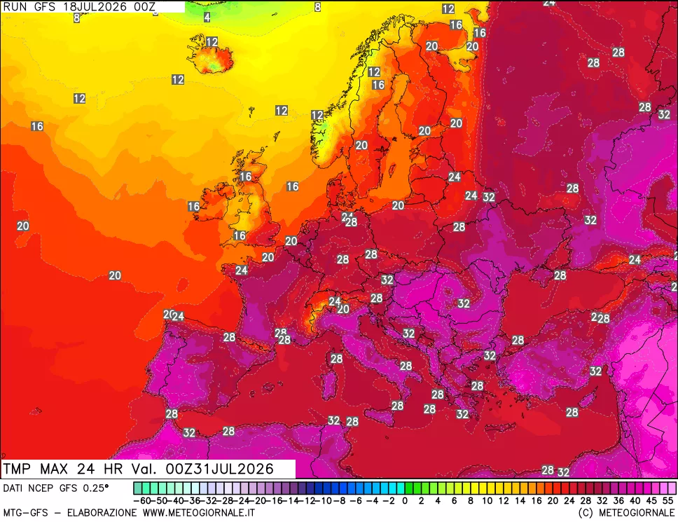 mappa Temperatura massima 24 ore