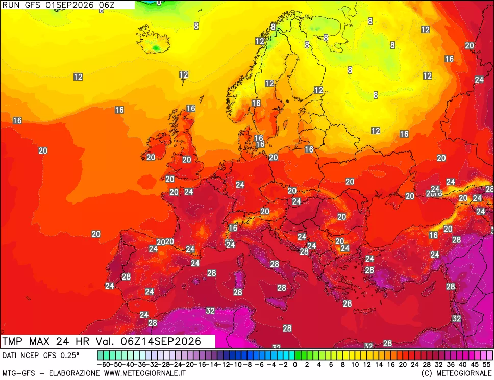 mappa Temperatura massima 24 ore