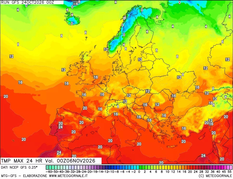 mappa Temperatura massima 24 ore