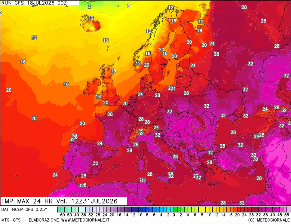 mappa Temperatura massima 24 ore