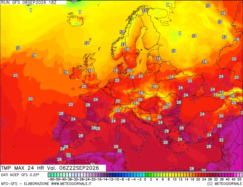 mappa Temperatura massima 24 ore