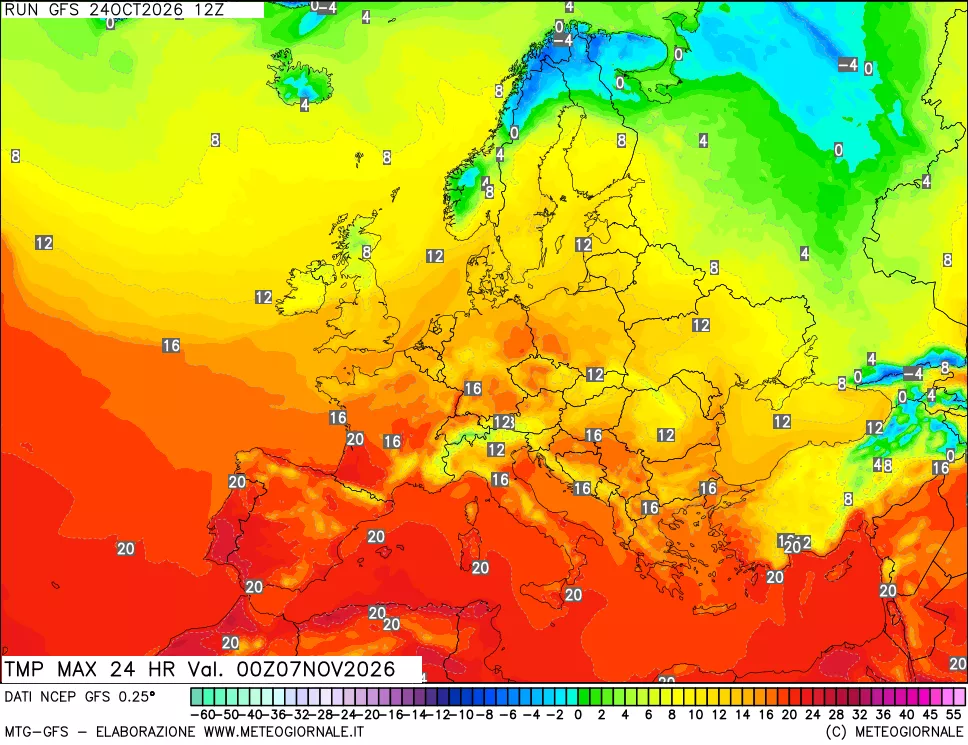 mappa Temperatura massima 24 ore