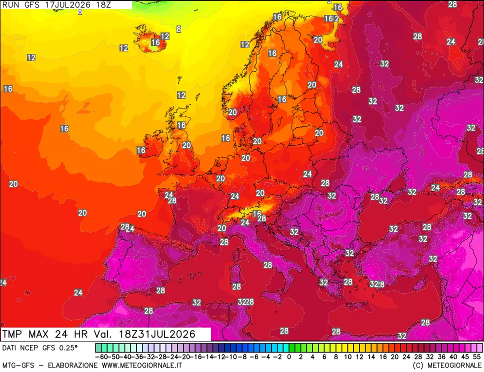 mappa Temperatura massima 24 ore