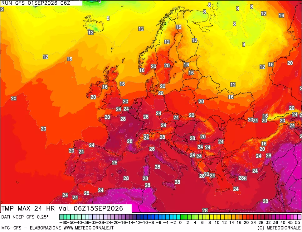 mappa Temperatura massima 24 ore