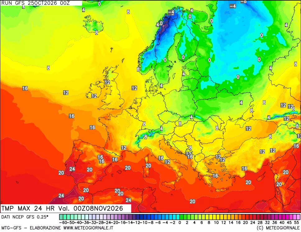 mappa Temperatura massima 24 ore