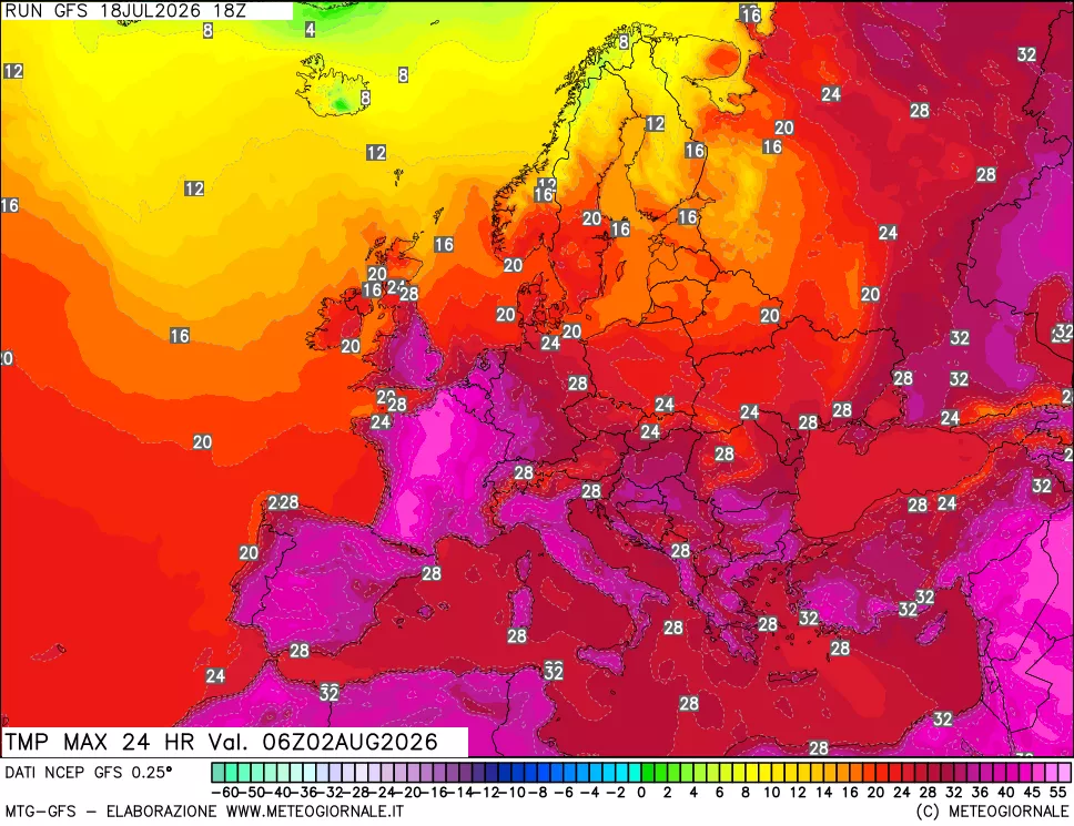 mappa Temperatura massima 24 ore