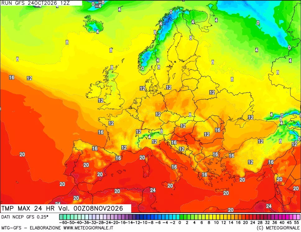 mappa Temperatura massima 24 ore