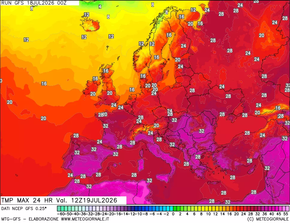 mappa Temperatura massima 24 ore