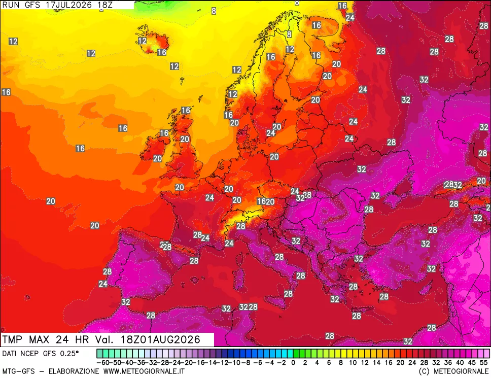 mappa Temperatura massima 24 ore