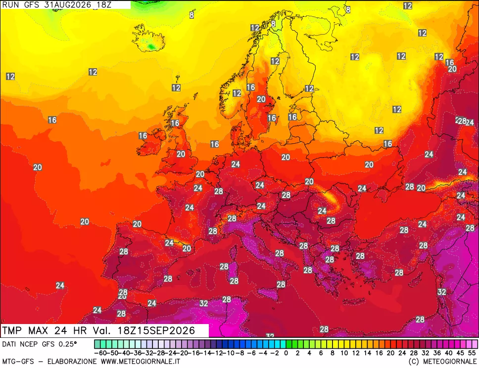 mappa Temperatura massima 24 ore