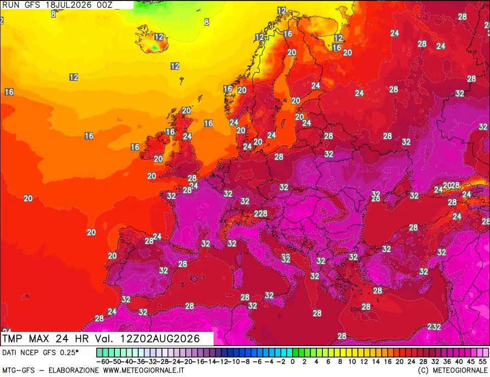 mappa Temperatura massima 24 ore