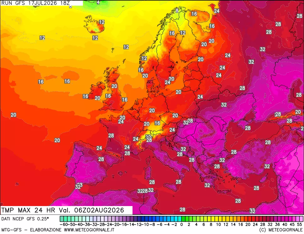 mappa Temperatura massima 24 ore