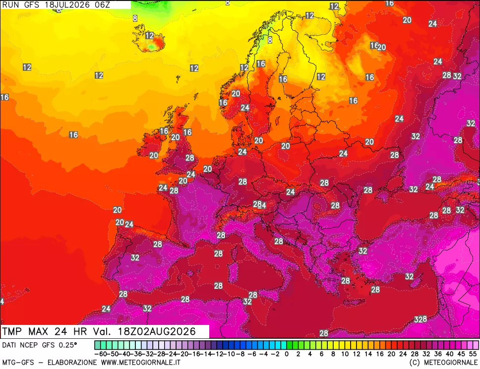 mappa Temperatura massima 24 ore