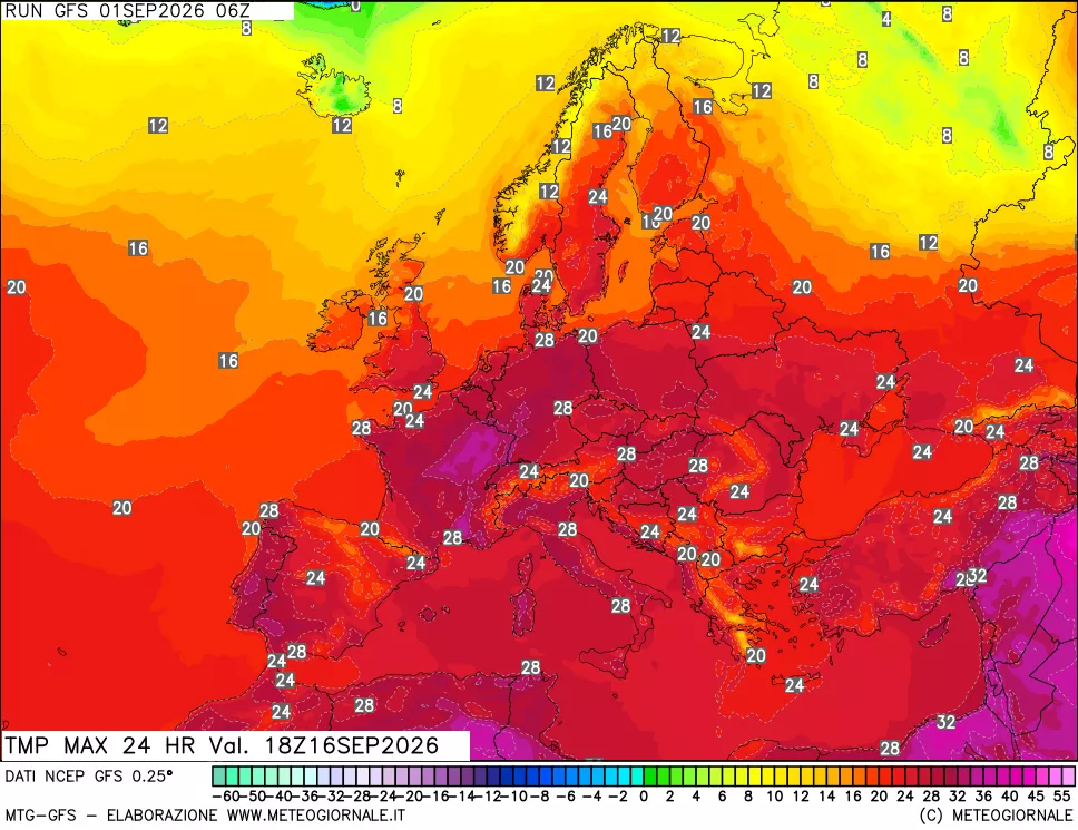 mappa Temperatura massima 24 ore