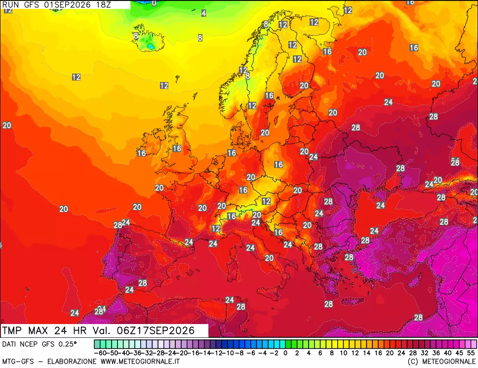 mappa Temperatura massima 24 ore