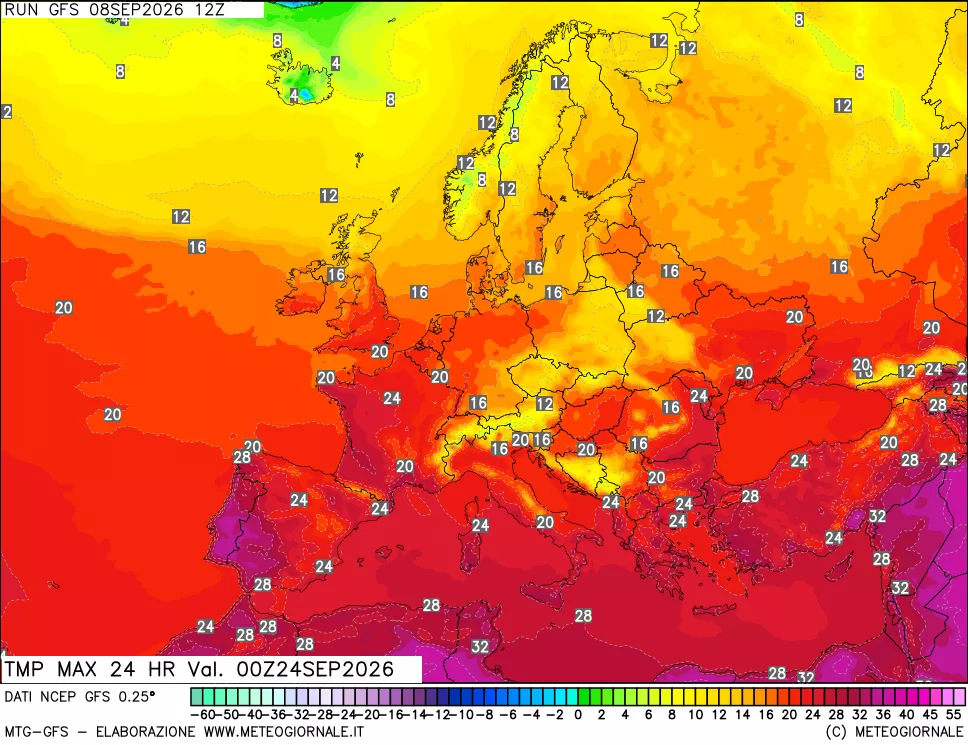 mappa Temperatura massima 24 ore