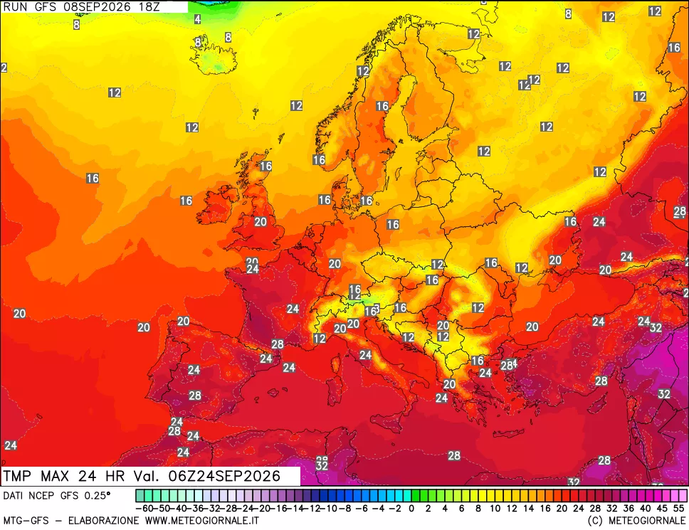 mappa Temperatura massima 24 ore