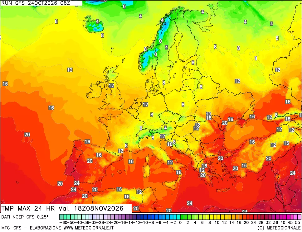 mappa Temperatura massima 24 ore