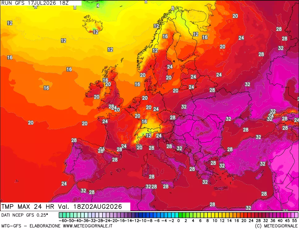 mappa Temperatura massima 24 ore
