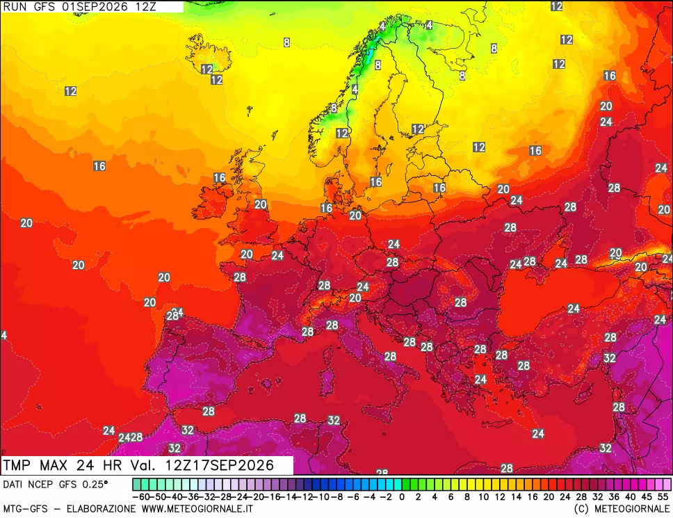 mappa Temperatura massima 24 ore