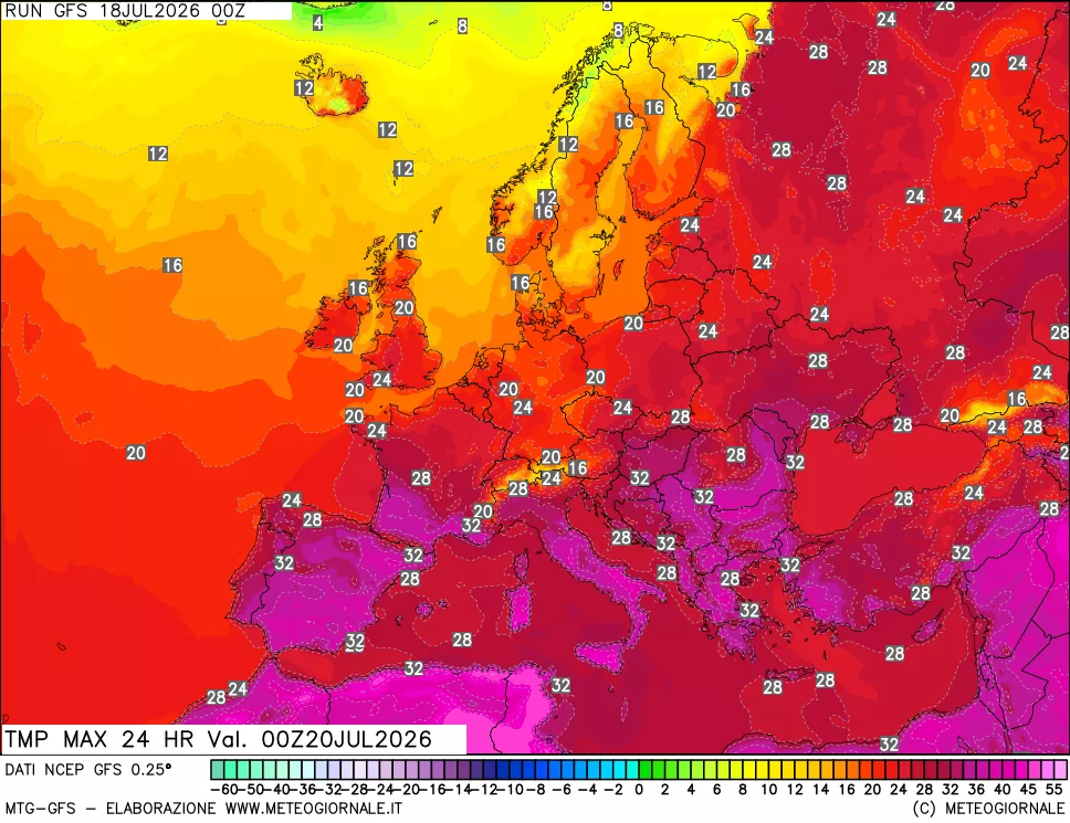 mappa Temperatura massima 24 ore