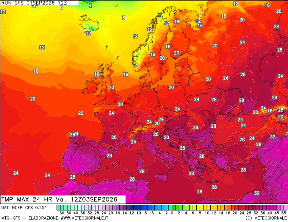 mappa Temperatura massima 24 ore