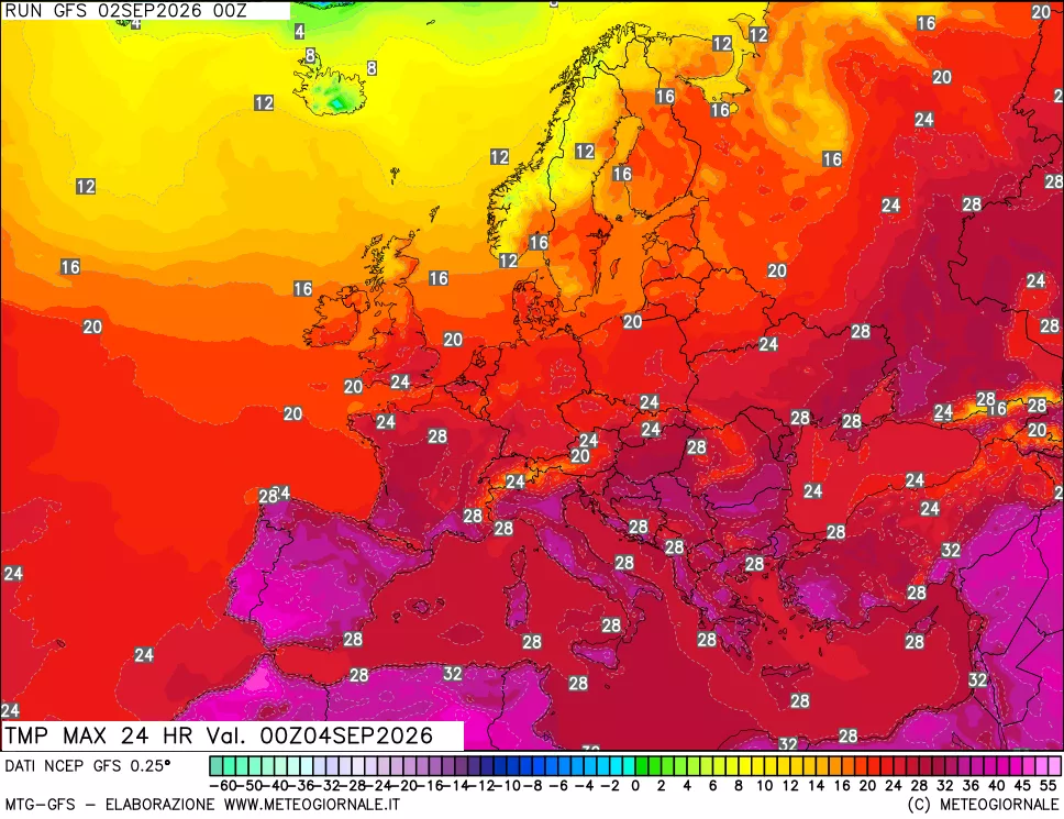 mappa Temperatura massima 24 ore