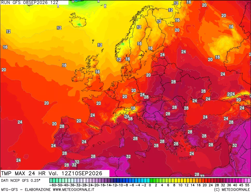 mappa Temperatura massima 24 ore