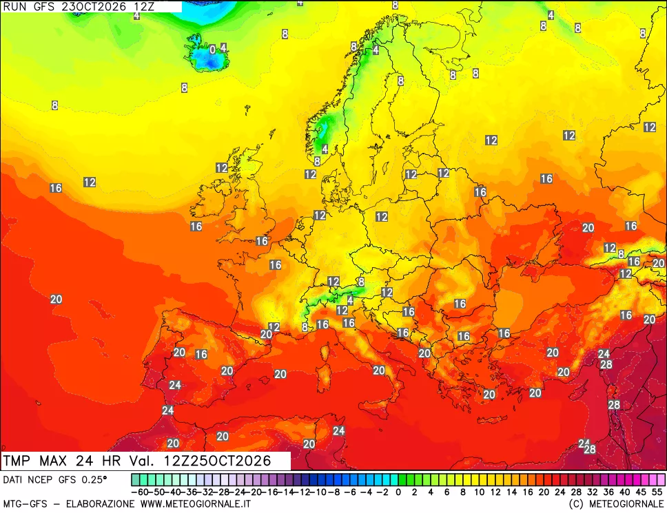 mappa Temperatura massima 24 ore