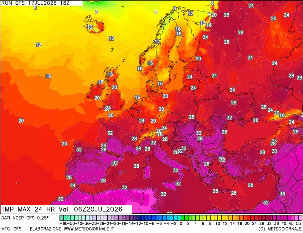 mappa Temperatura massima 24 ore