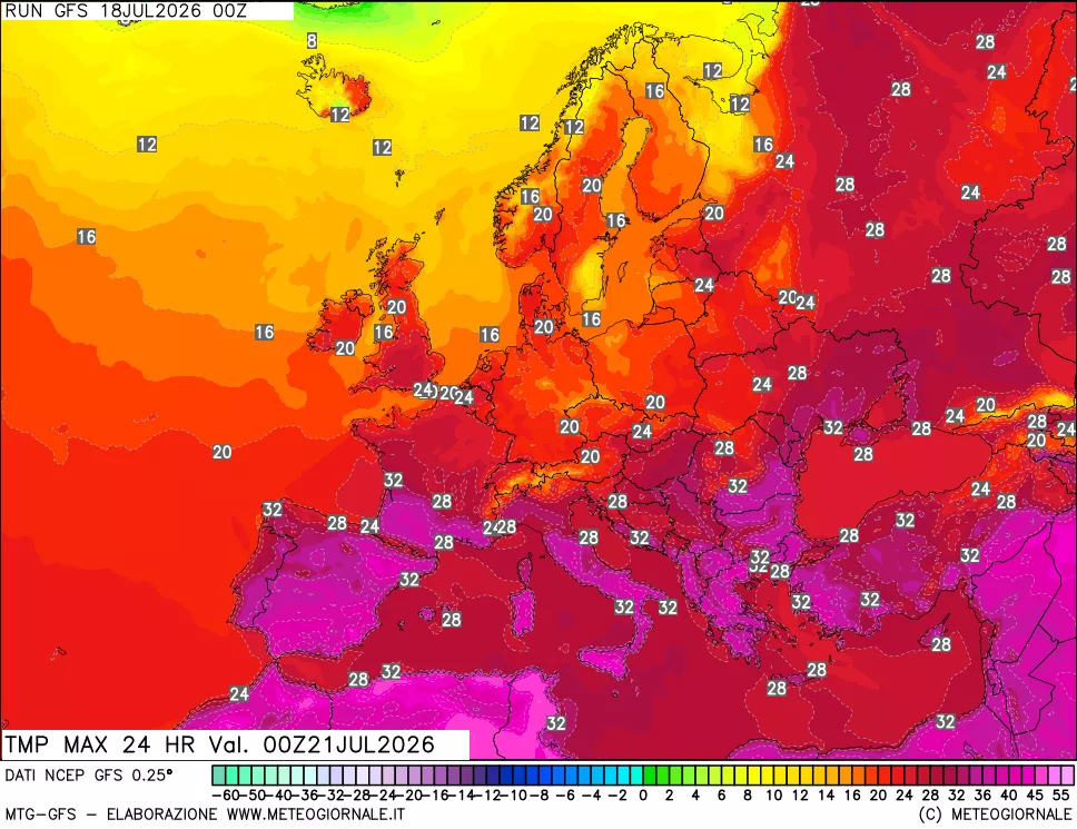 mappa Temperatura massima 24 ore