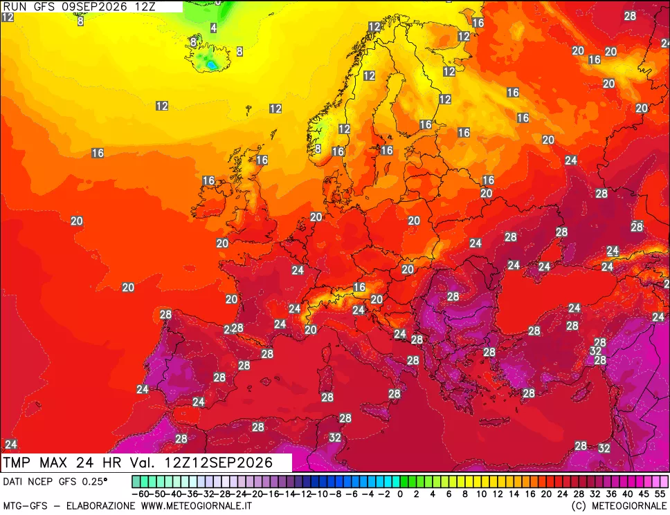 mappa Temperatura massima 24 ore