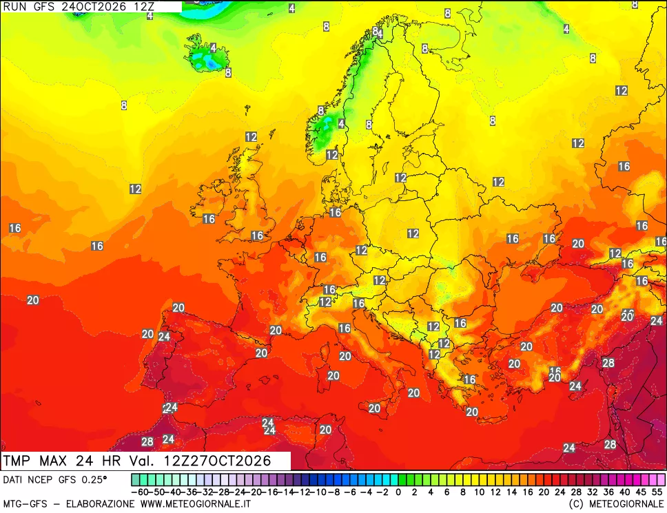 mappa Temperatura massima 24 ore