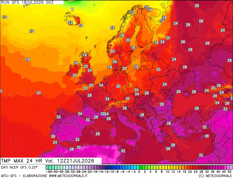 mappa Temperatura massima 24 ore