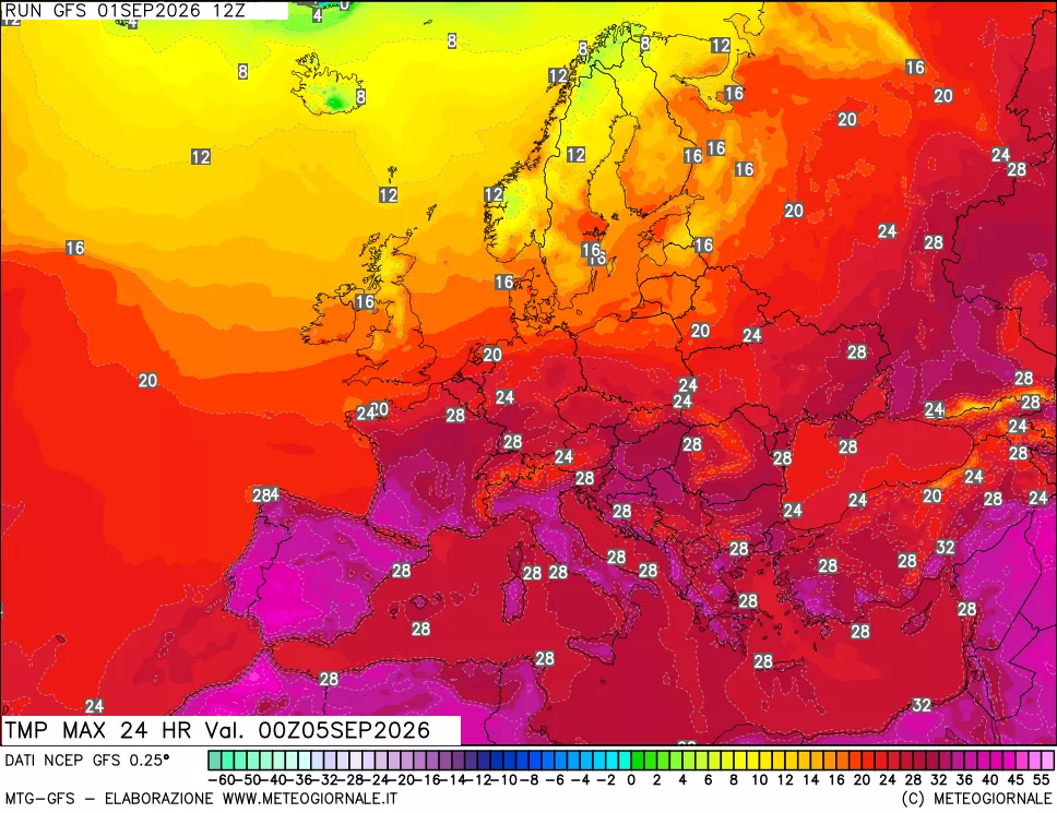 mappa Temperatura massima 24 ore