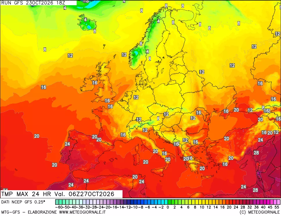 mappa Temperatura massima 24 ore
