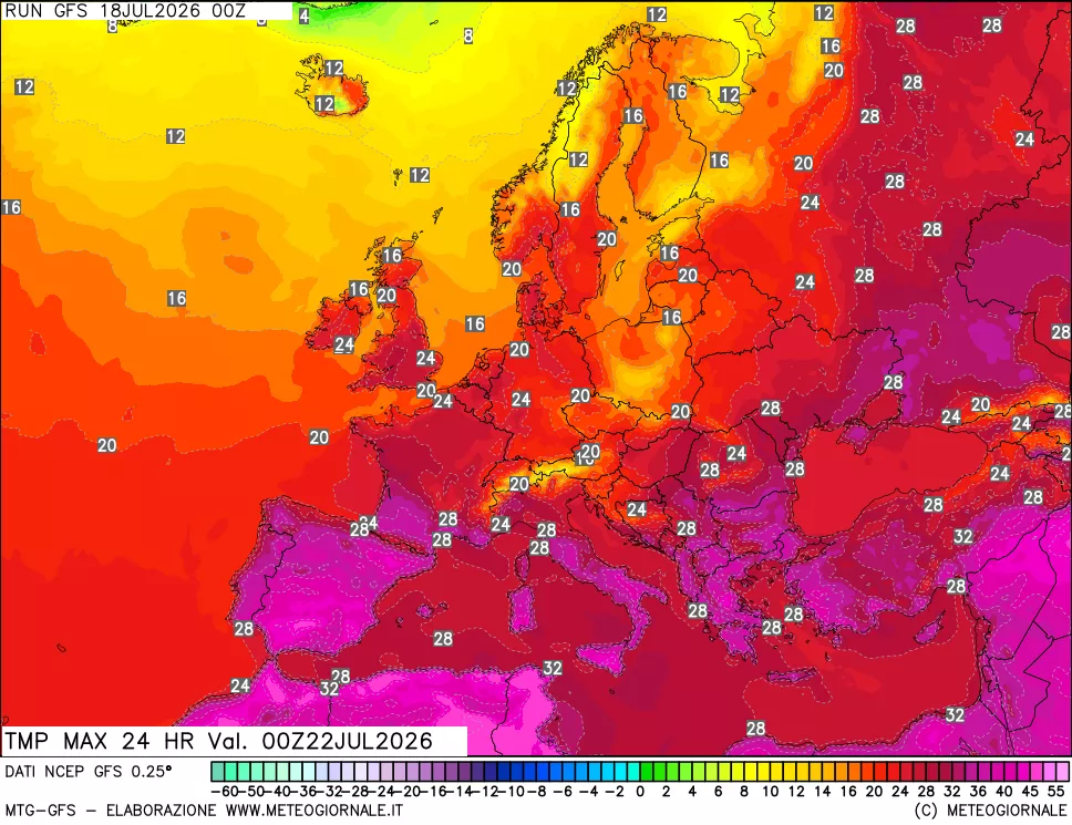 mappa Temperatura massima 24 ore