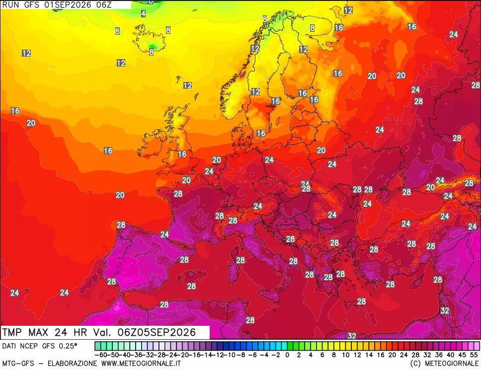 mappa Temperatura massima 24 ore