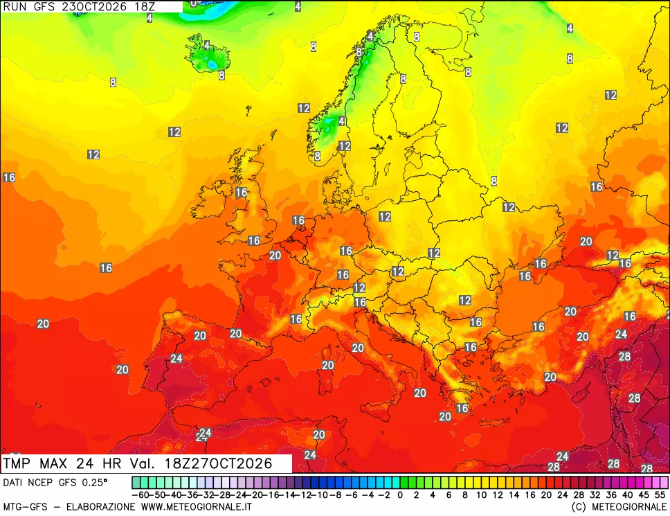 mappa Temperatura massima 24 ore