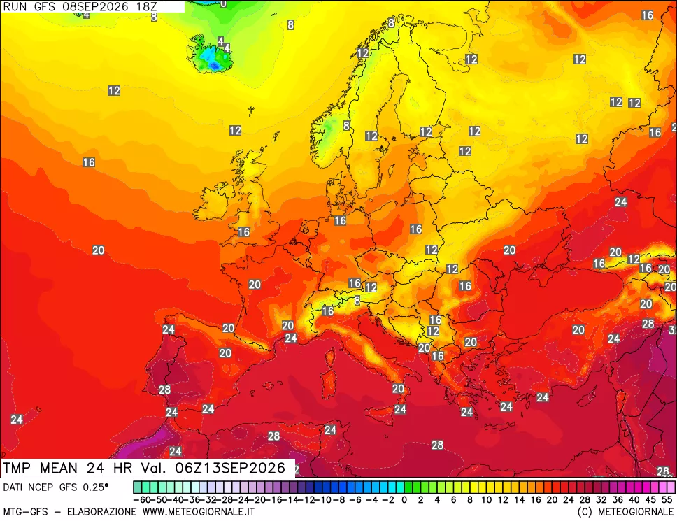 mappa Temperatura media 24 ore