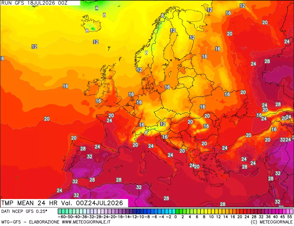 mappa Temperatura media 24 ore