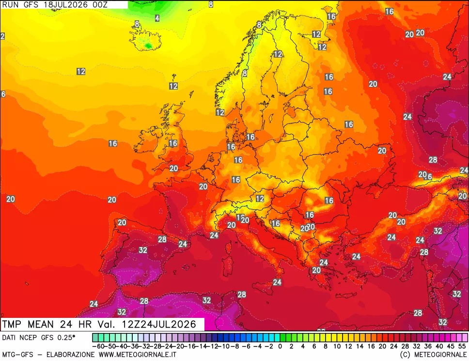 mappa Temperatura media 24 ore