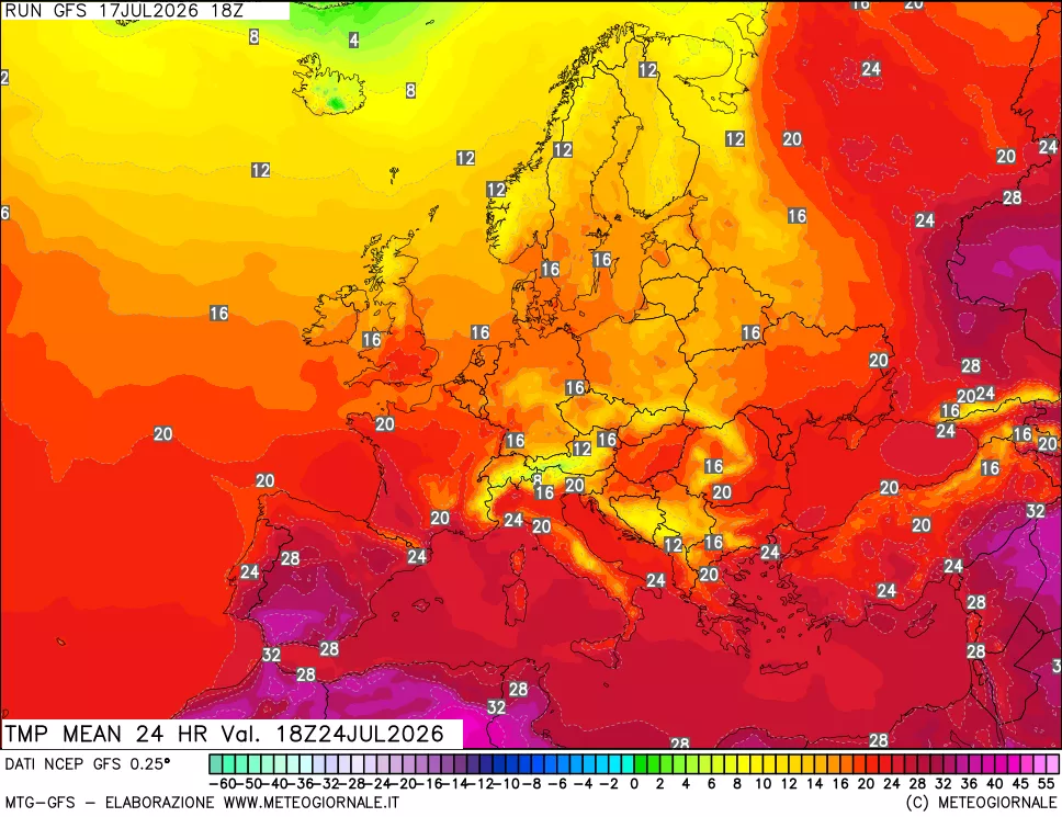 mappa Temperatura media 24 ore