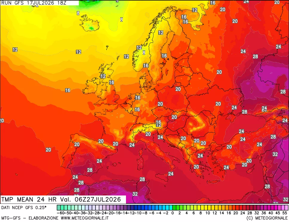 mappa Temperatura media 24 ore